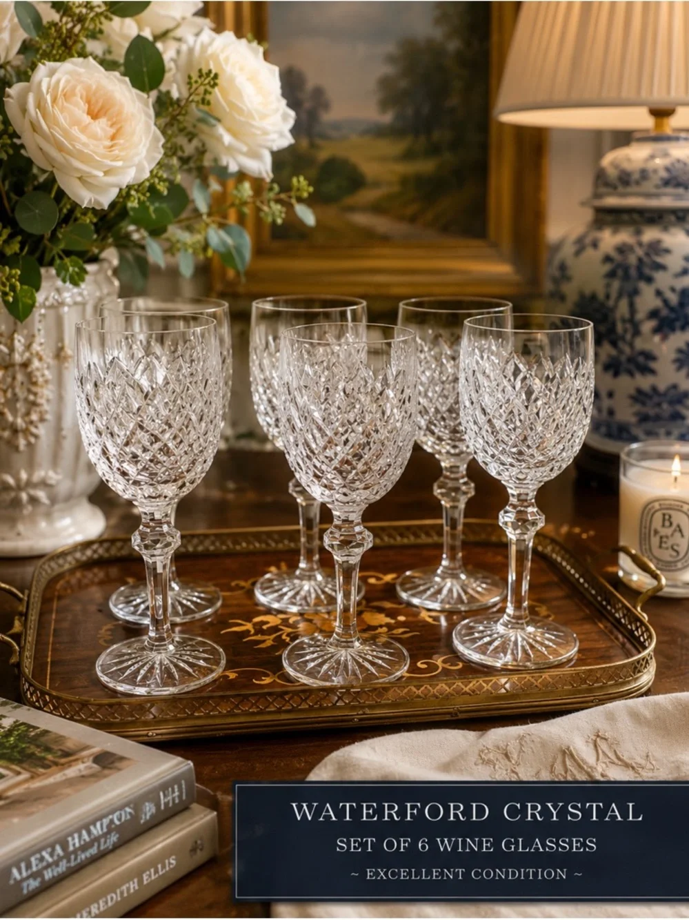 Vintage Waterford (6)-Powerscourt pattern Wine Goblets-Excellent Condition